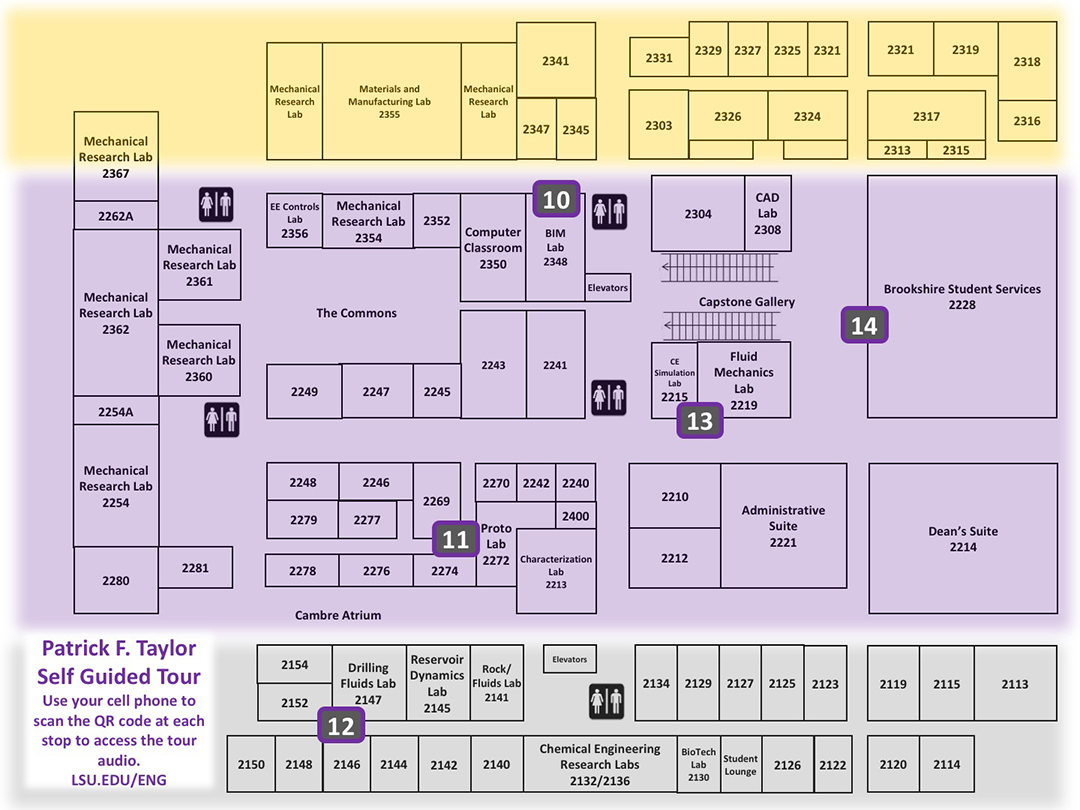 PFT Second Floor Map. Refer to text on page to describe each stop.