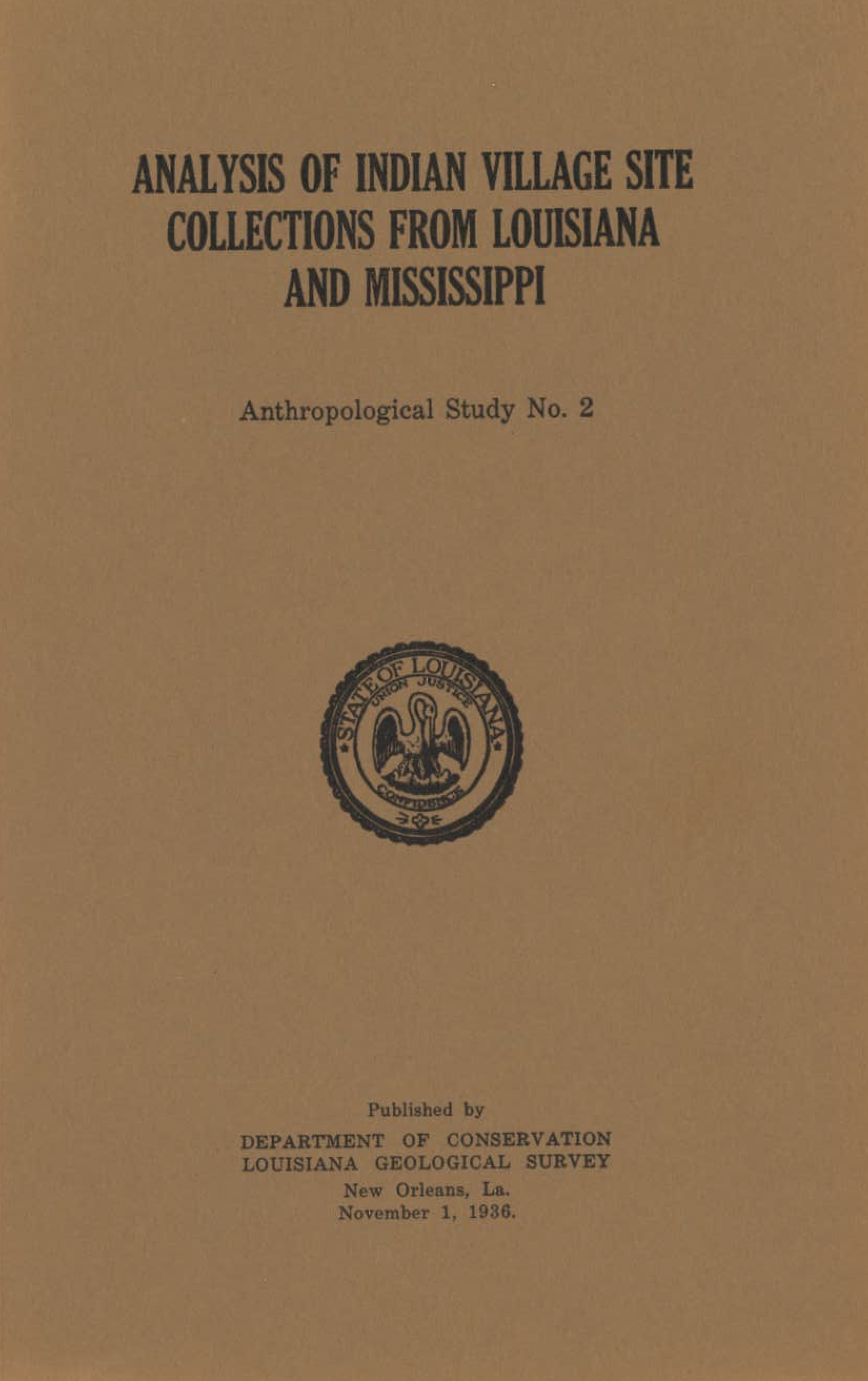 Analysis of Indian Village Site Collections from Louisiana and Mississippi