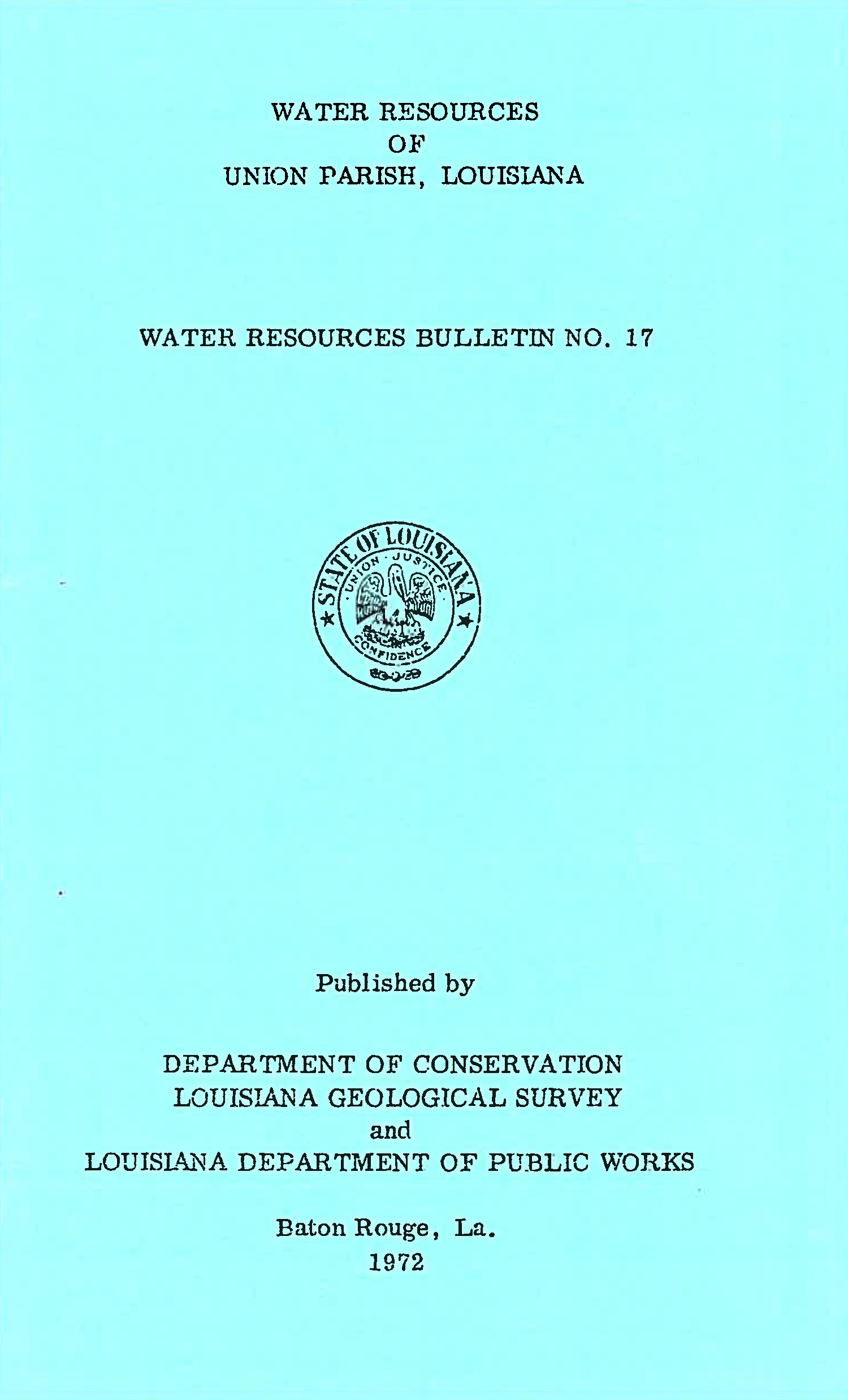 Water Resources of Union Parish, Louisiana.
